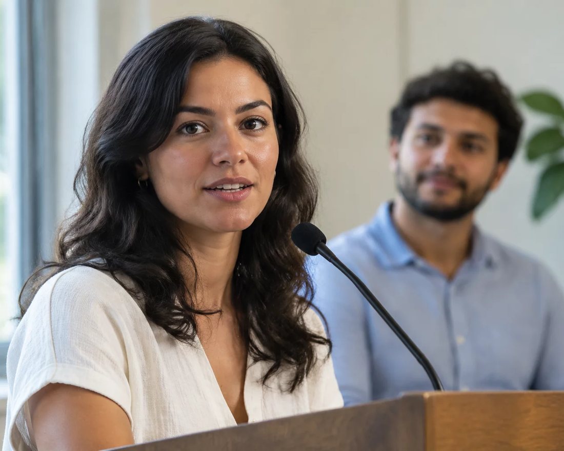Participante ergue a mão para pedir a palavra numa mesa coberta de folhas anotadas