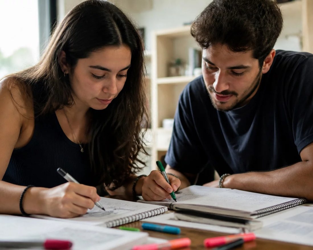 Reunião de trabalho em volta de uma mesa com laptop, papéis e xícaras, alguém defendendo uma proposta